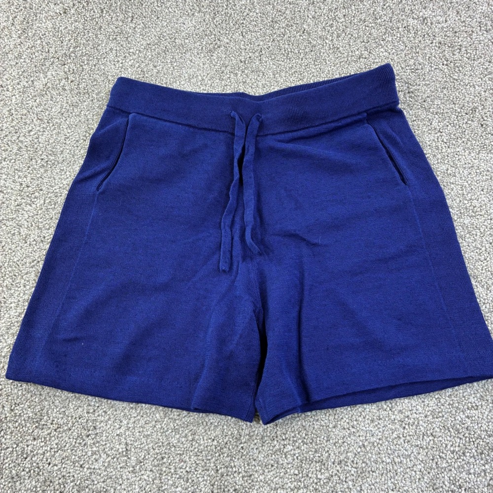Meticulous Knitwear Womens Med Blue Knit Lounge Shorts Drawstring Waist Casual
